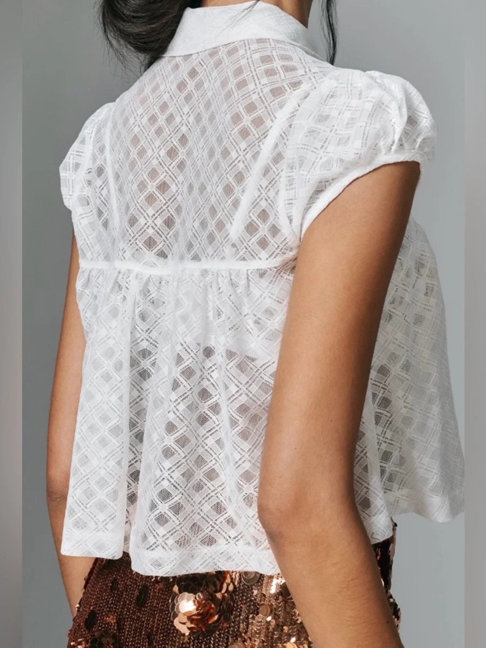 Anthropologie Maeve White Puff-Sleeve Cropped Swing Top XL